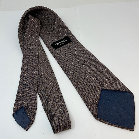 Chanel Vintage Silk Tie Taupe Blue Cream - Picture 1 of 7